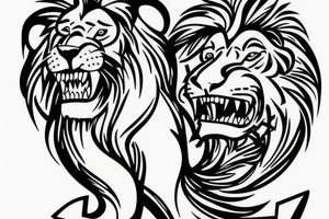 a lion with an anchor and cross in the background tattoo idea