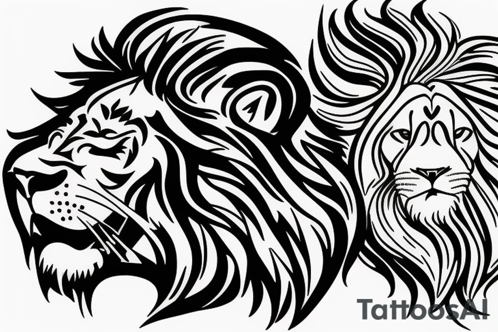 face of lion with two guns tattoo idea