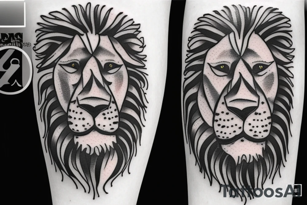 face of lion with two guns tattoo idea