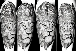 face of lion with ship in background tattoo idea