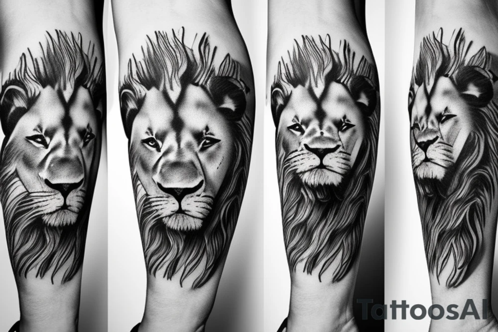 face of lion with ship in background tattoo idea