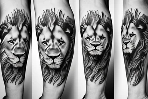 face of lion with ship in background tattoo idea