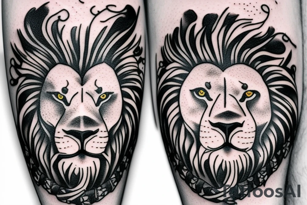 face of lion with 2 pistols, a ship anchor, and a cross tattoo idea