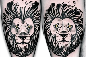 face of lion with 2 pistols, a ship anchor, and a cross tattoo idea