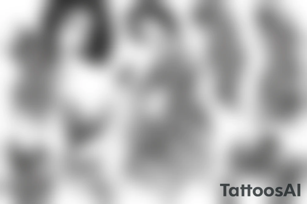a woman in a long dress surrounded with red spider lilies tattoo idea