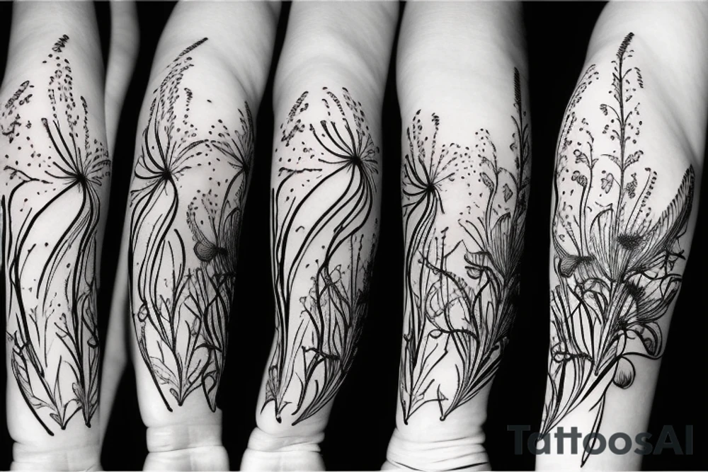 a woman in a long dress surrounded with red spider lilies tattoo idea