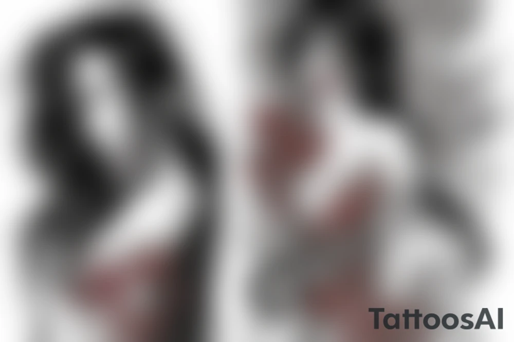 a woman in a long dress surrounded with red spider lilies with an umbrella tattoo idea