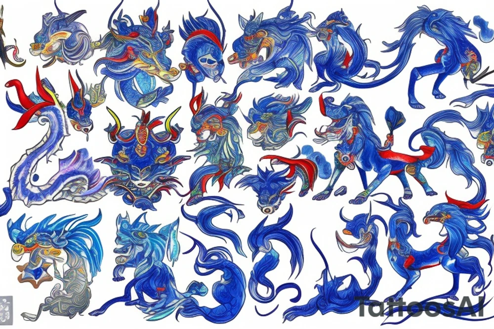 qilin blue tattoo idea