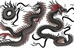 majestic long dragon with flames tattoo idea
