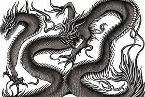 majestic long dragon with flames tattoo idea