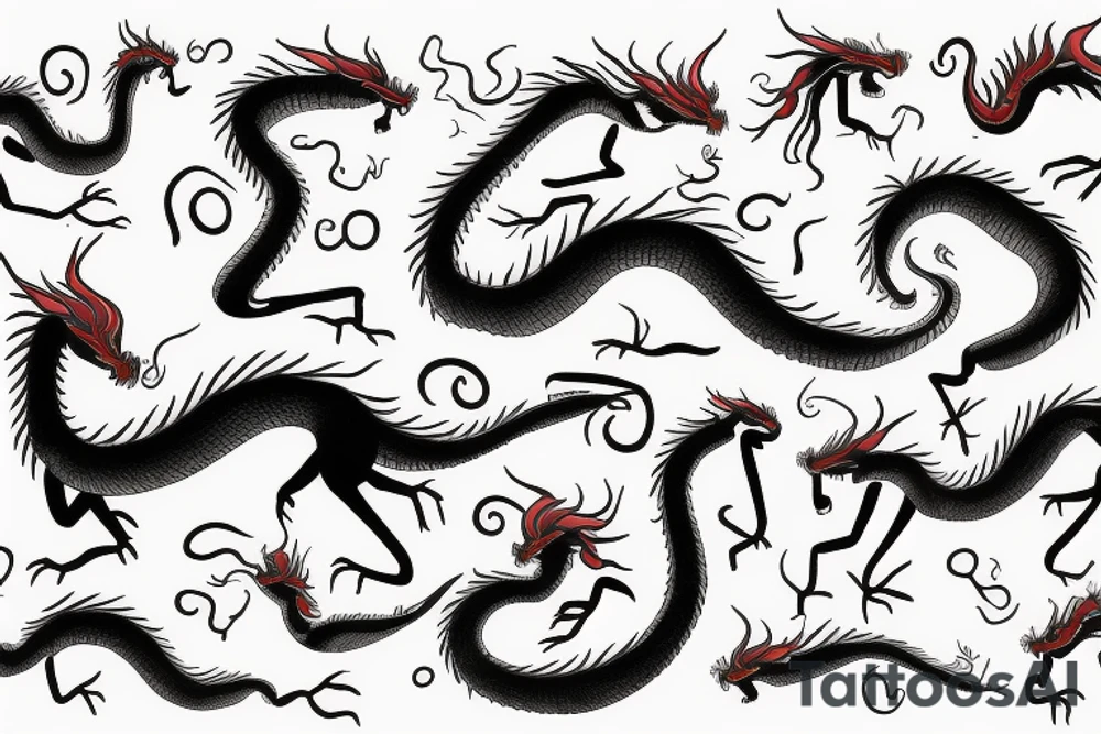 majestic long dragon with flames tattoo idea