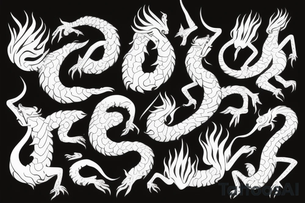 majestic long dragon with flames tattoo idea