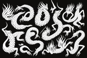 majestic long dragon with flames tattoo idea