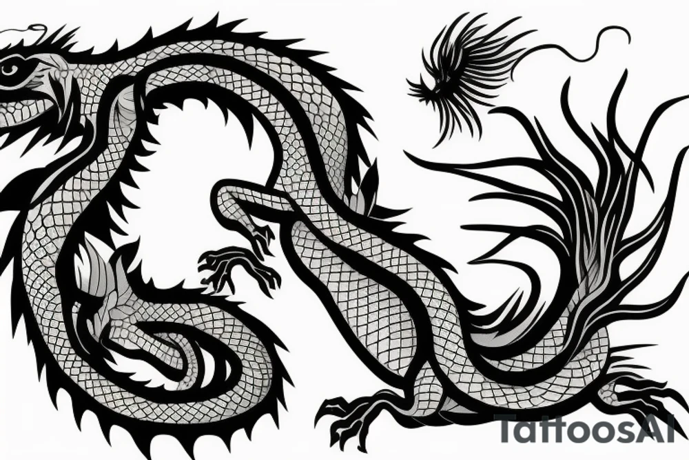 majestic long dragon around a tree tattoo idea