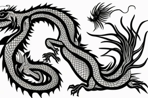 majestic long dragon around a tree tattoo idea