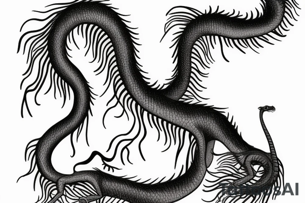 majestic long dragon around a tree tattoo idea