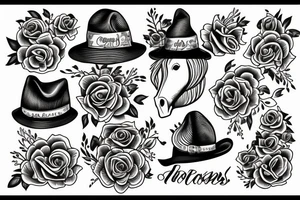Horse with hat and flowers tattoo idea