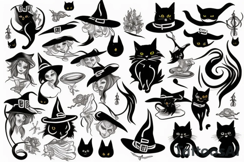 witch with black cat tattoo idea