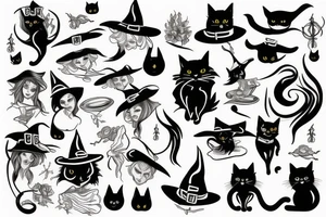 witch with black cat tattoo idea