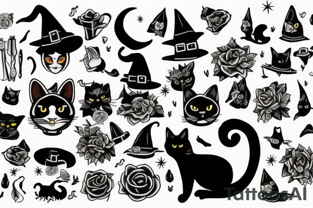 witch with black cat tattoo idea