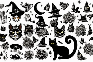 witch with black cat tattoo idea
