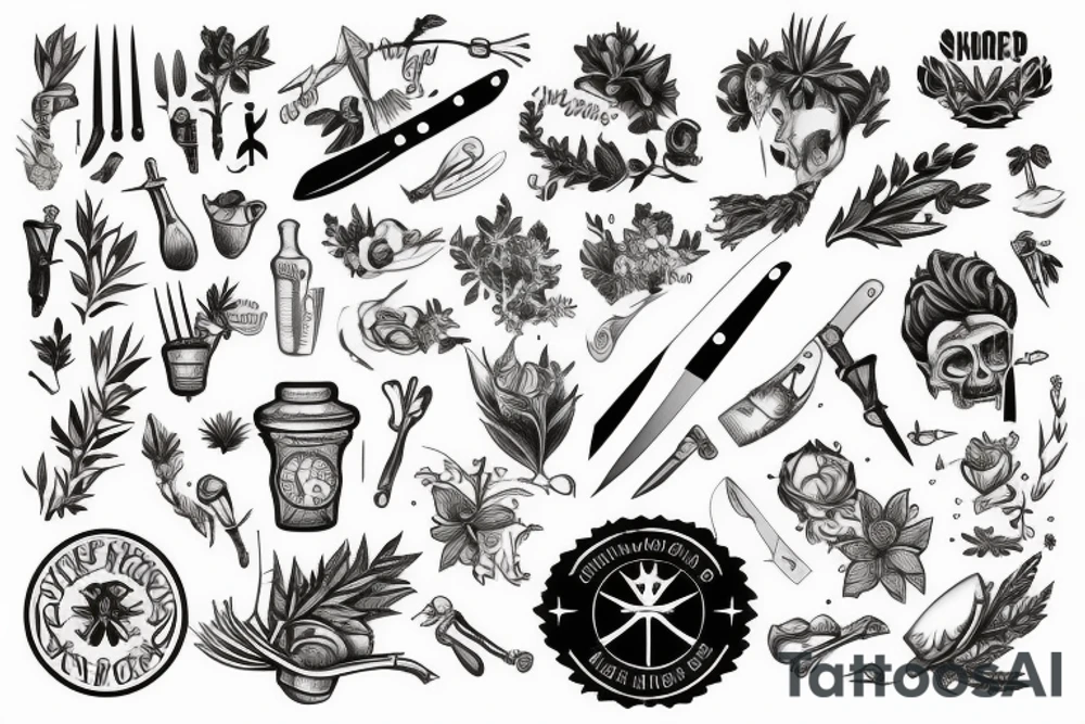 Herbs and knife tattoo idea