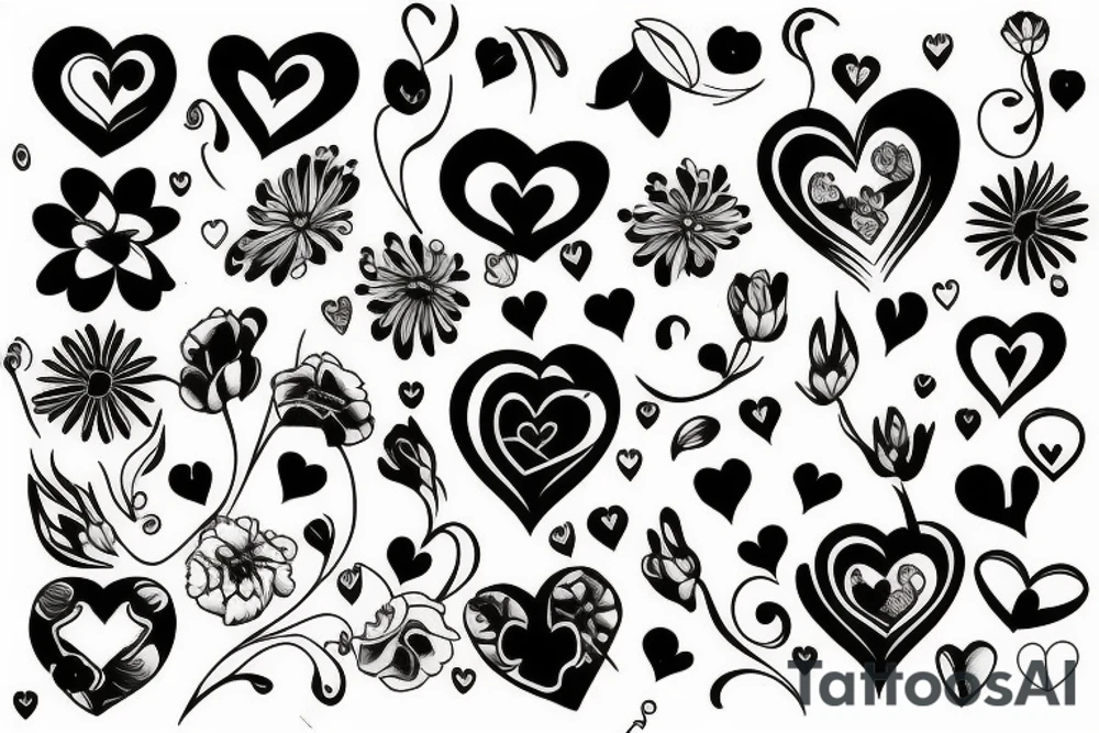 Flowers with hearts tattoo idea