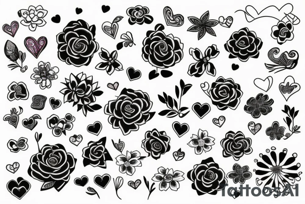 Flowers with hearts tattoo idea