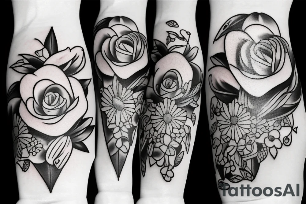 Flowers with hearts tattoo idea