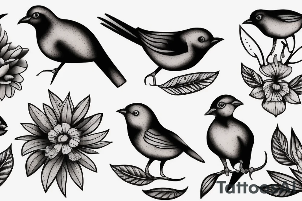 Bird and flowers tattoo idea