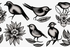 Bird and flowers tattoo idea