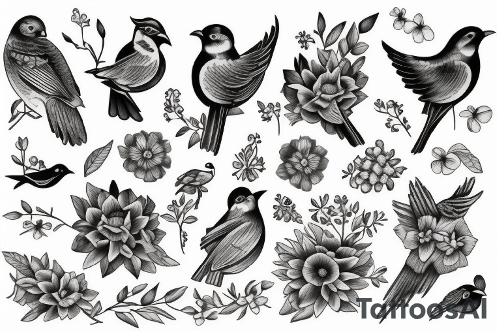 Bird and flowers tattoo idea