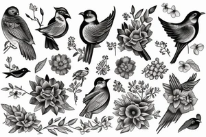 Bird and flowers tattoo idea
