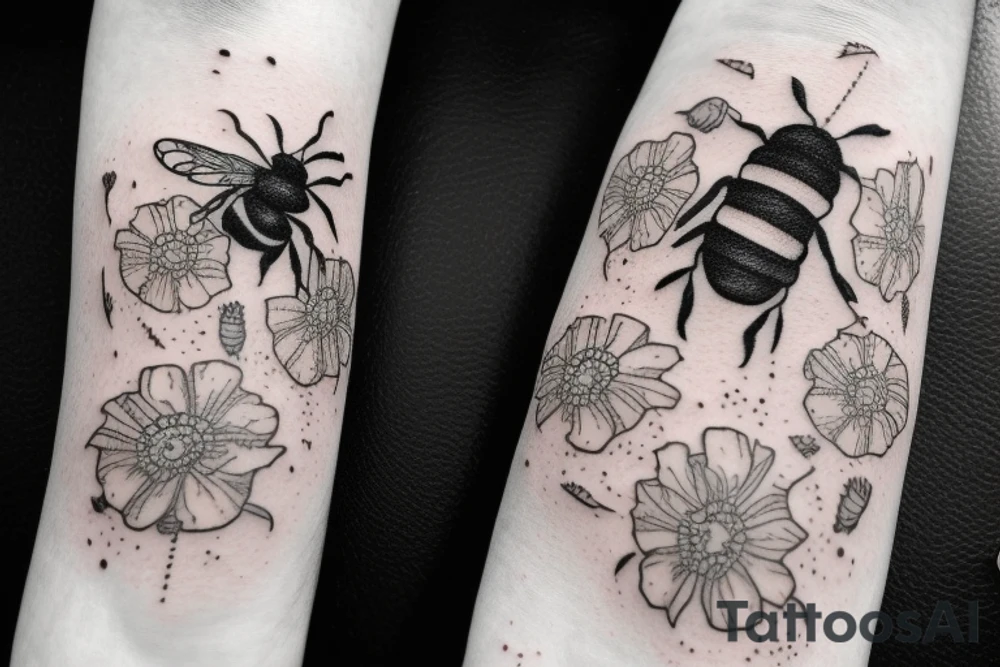 Bee on the poppyseeds flower tattoo idea