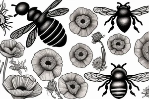 Bee on the poppyseeds flower tattoo idea