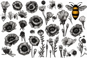 Bee on the poppyseeds flower tattoo idea