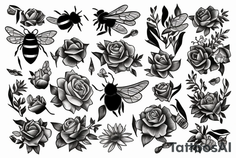 Bee on the flower tattoo idea
