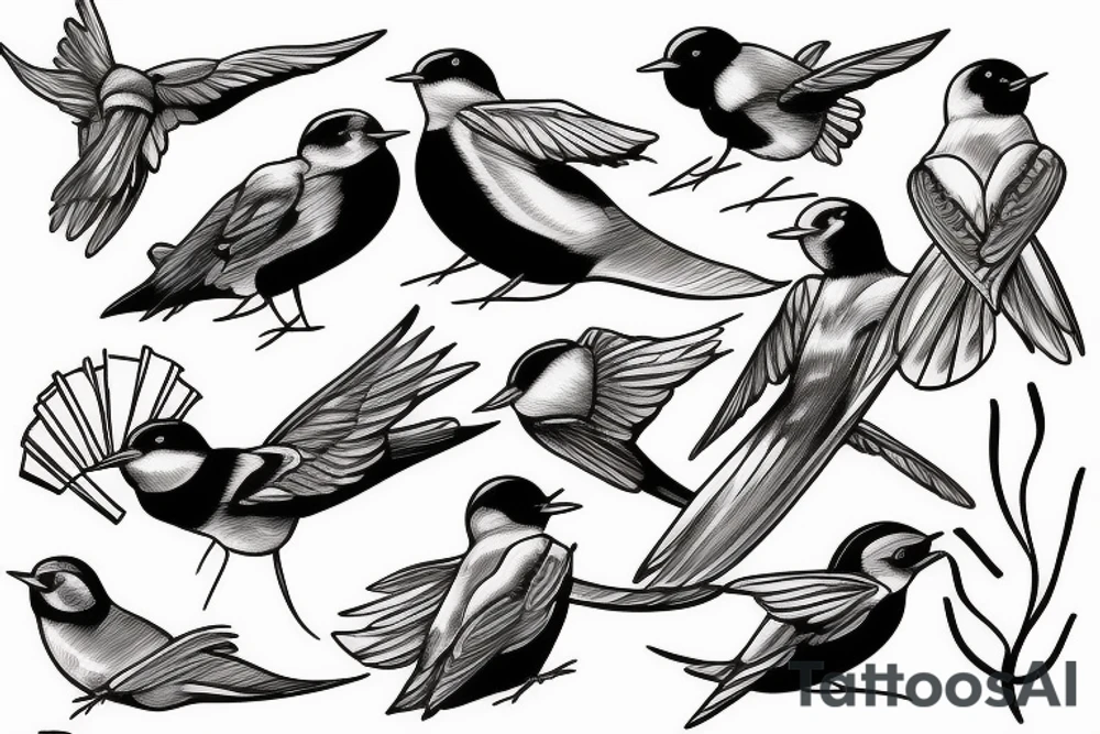 a swallow sits in a shell tattoo idea