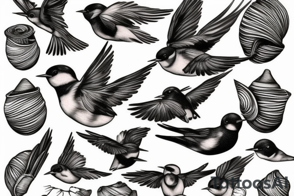 a swallow sits in a shell tattoo idea