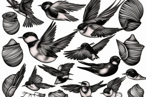 a swallow sits in a shell tattoo idea