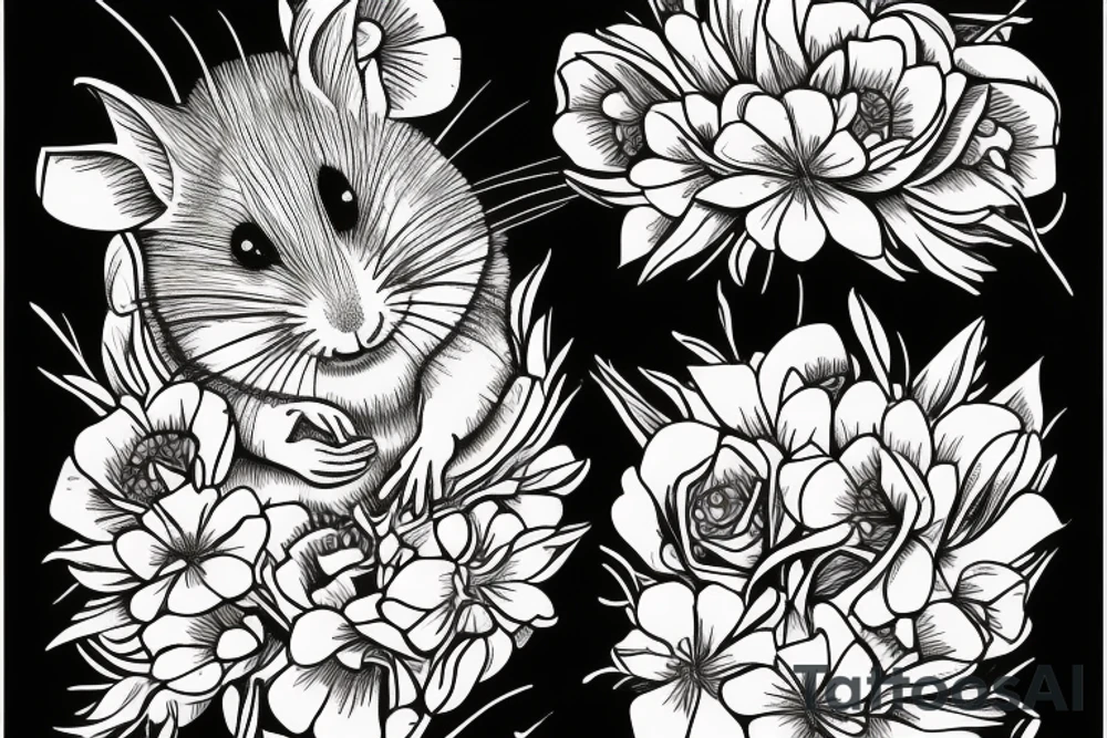 a field mouse sits in a flower tattoo idea