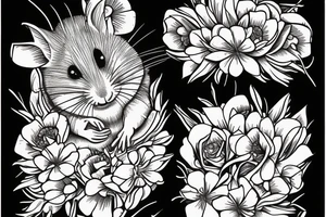 a field mouse sits in a flower tattoo idea