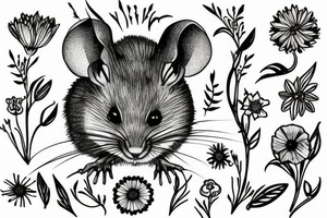 a field mouse sits in a flower tattoo idea