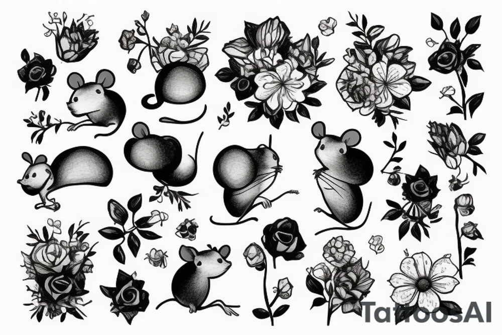 a mouse sits in a flower tattoo idea