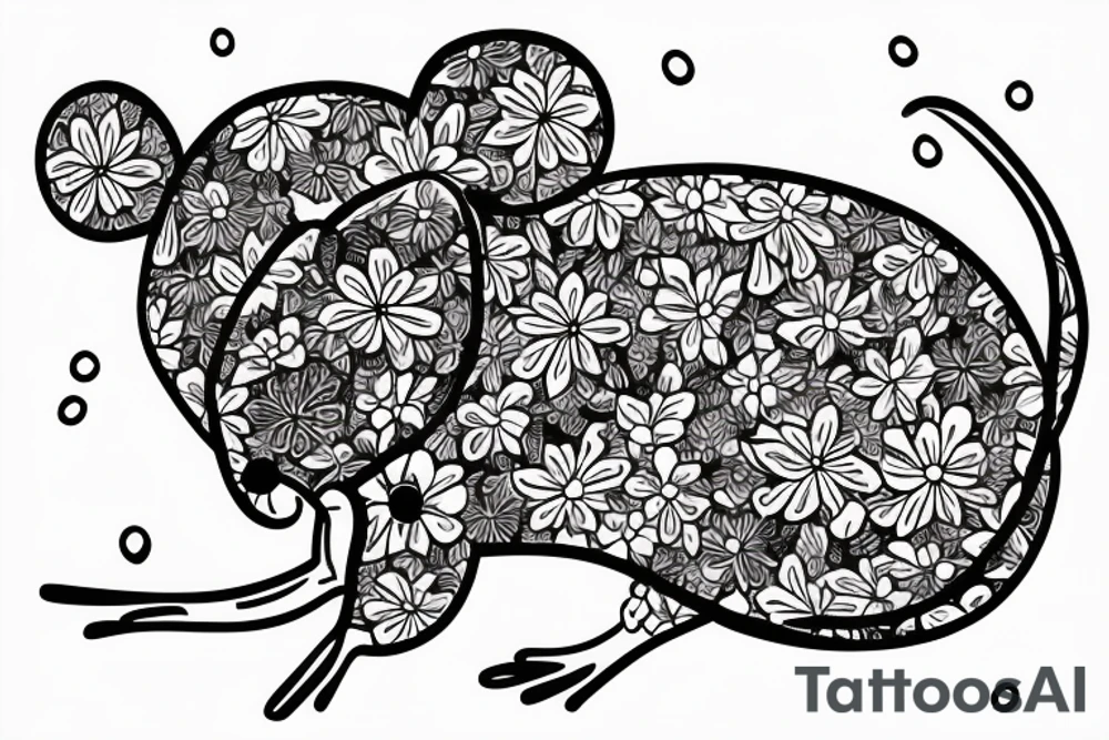 a mouse sits in a flower tattoo idea