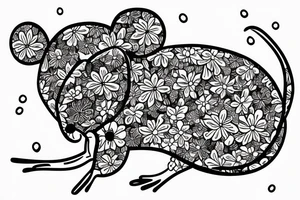 a mouse sits in a flower tattoo idea