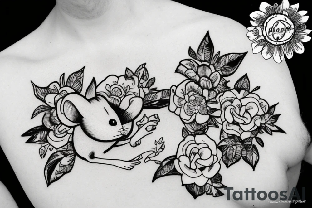 a mouse in a flower tattoo idea
