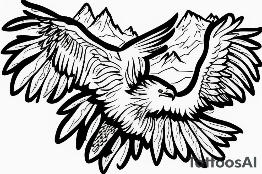 eagle in flight. Over mountains with forest tattoo idea
