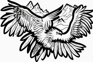 eagle in flight. Over mountains with forest tattoo idea