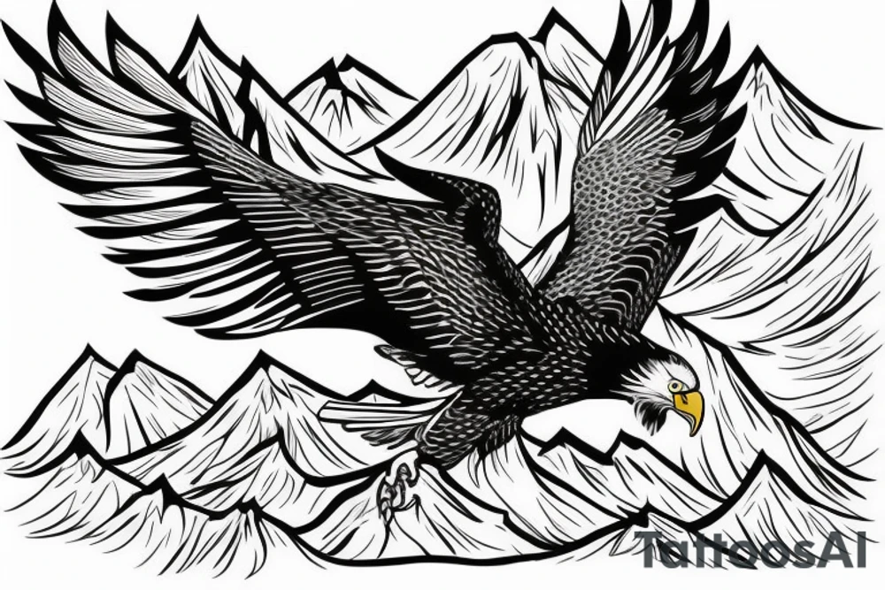 eagle in flight. Over mountains with forest tattoo idea eagle in flight. Over mountains with forest tattoo idea